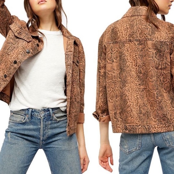 Free People Trucker Denim Jacket Womens size small snake print - Picture 3 of 13
